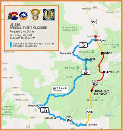 U.S. Highway 550 north of Durango closed Saturday for bike race - Vimarsana News
