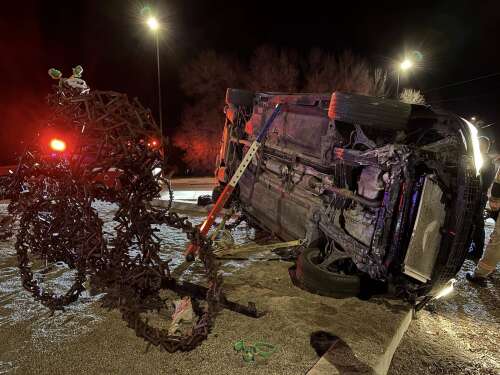 Driver smashes through Florida Road roundabout, damaging cyclist sculptures