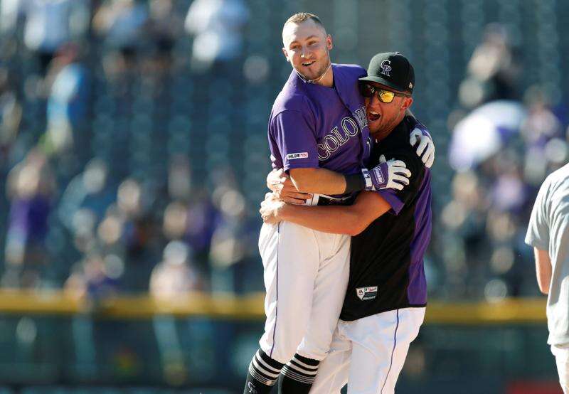 Jorge Alfaro of the Colorado Rockies hits a fourth inning double in a  News Photo - Getty Images