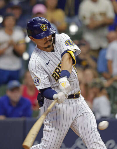 Milwaukee Brewers' Willy Adames batting during the sixth inning of