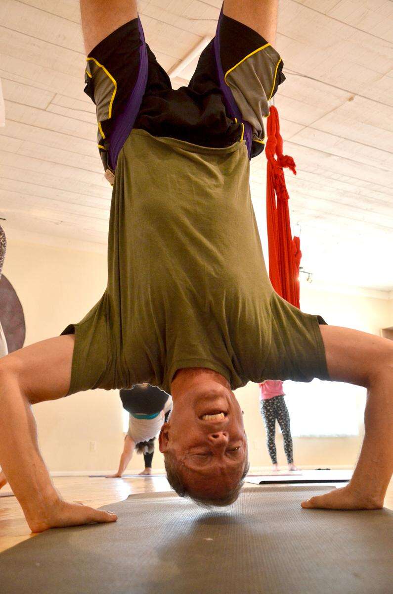 Lifting off at an aerial yoga class