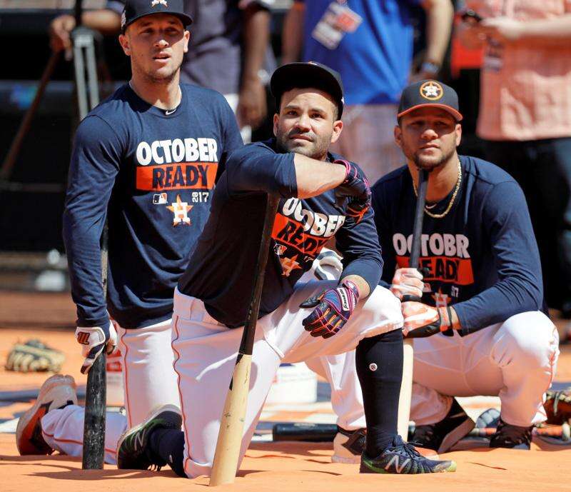 Dallas Keuchel of the Houston Astros waits on the field before the