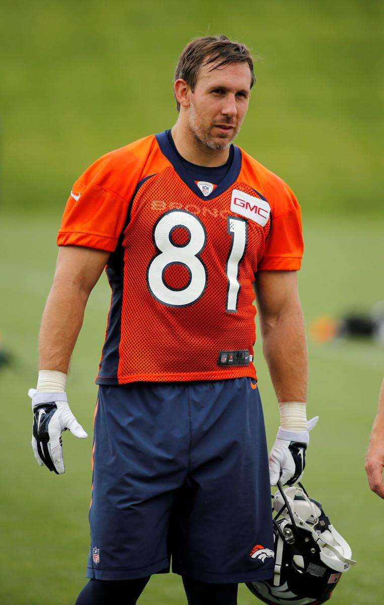 Denver Broncos tight end Owen Daniels and quarterback Peyton