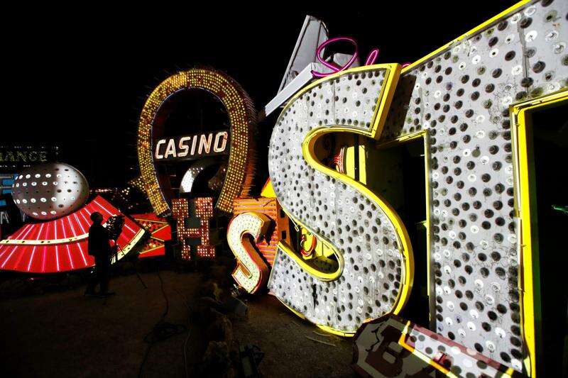 Fremont Street Horseshoe Casino Sign Dusk Light Photograph by