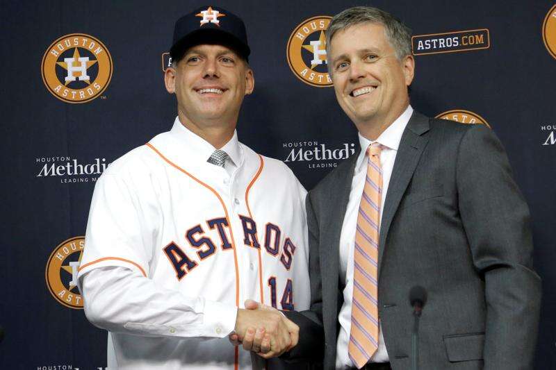 Houston, TX, USA. 6th July, 2018. Houston Astros manager AJ Hinch (14)  stands in the dugout during a Major League Baseball game between the  Houston Astros and the Chicago White Sox at