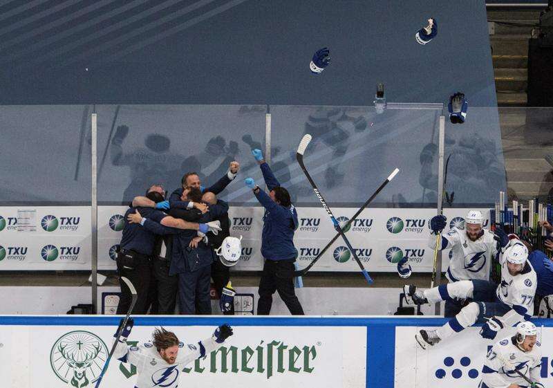 Tampa Bay Lightning fans gather around Amalie Arena to cheer in person