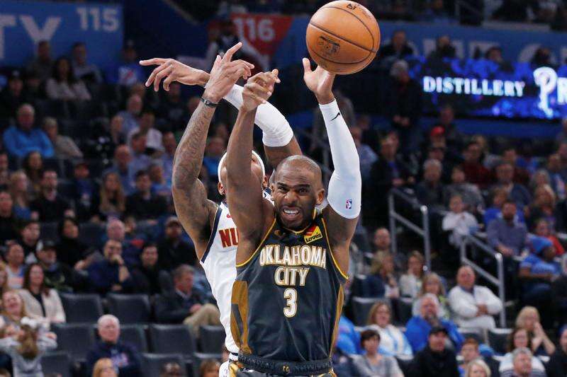 Chris Paul of the Oklahoma City Thunder dunks during the first