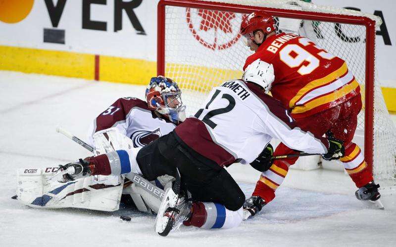 Colorado Avalanche defenseman Ray Bourque takes part in drills